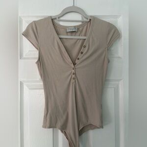 Taupe Buttoned Bodysuit
